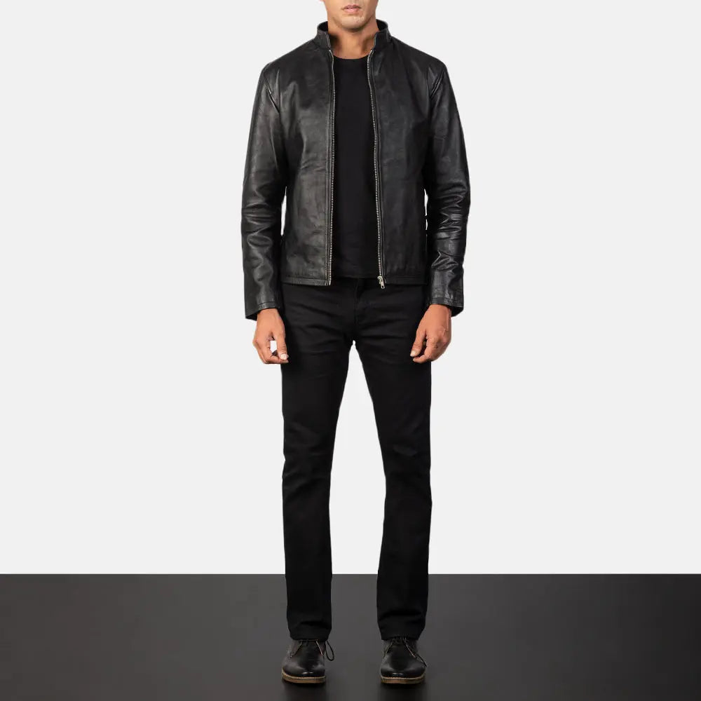 Alan Black Leather Biker Jacket Fashion Hipe