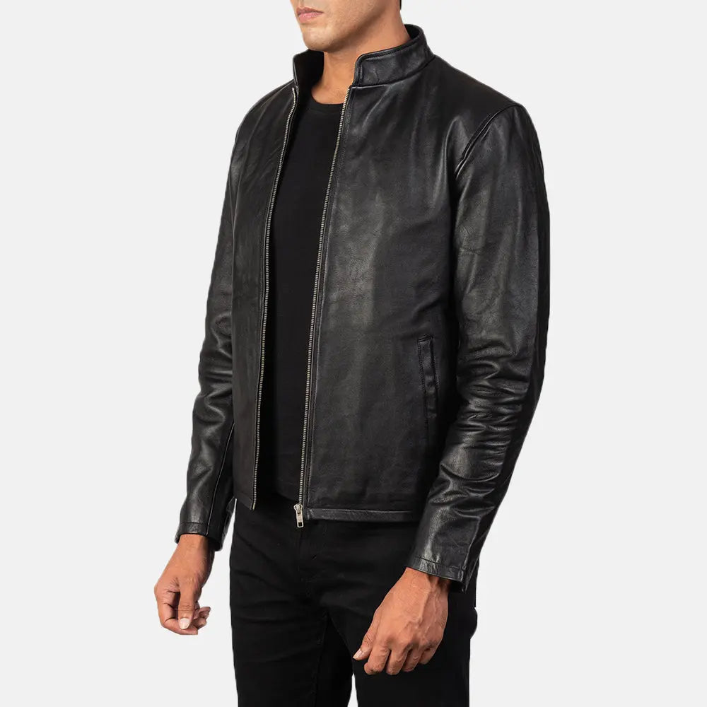 Alan Black Leather Biker Jacket Fashion Hipe