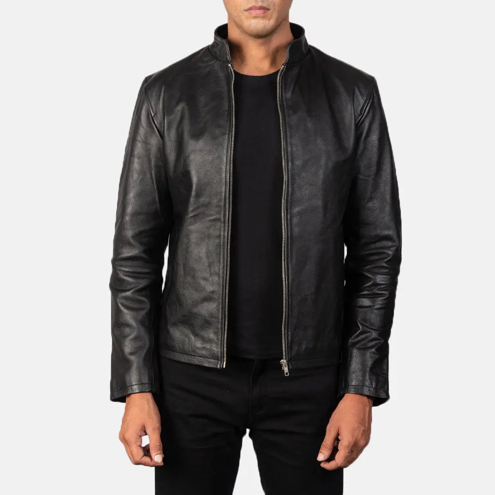 Alan Black Leather Biker Jacket Fashion Hipe