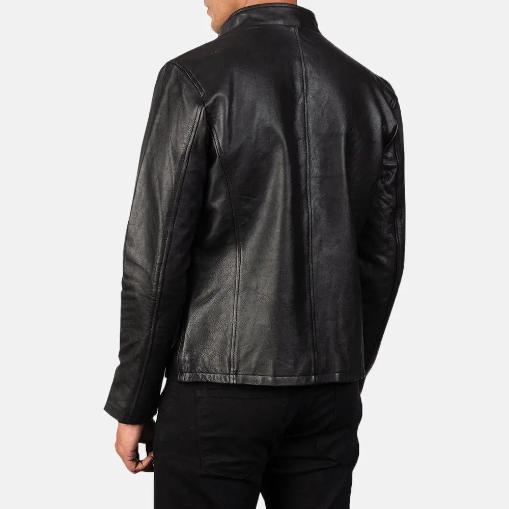 Alan Black Leather Biker Jacket Fashion Hipe