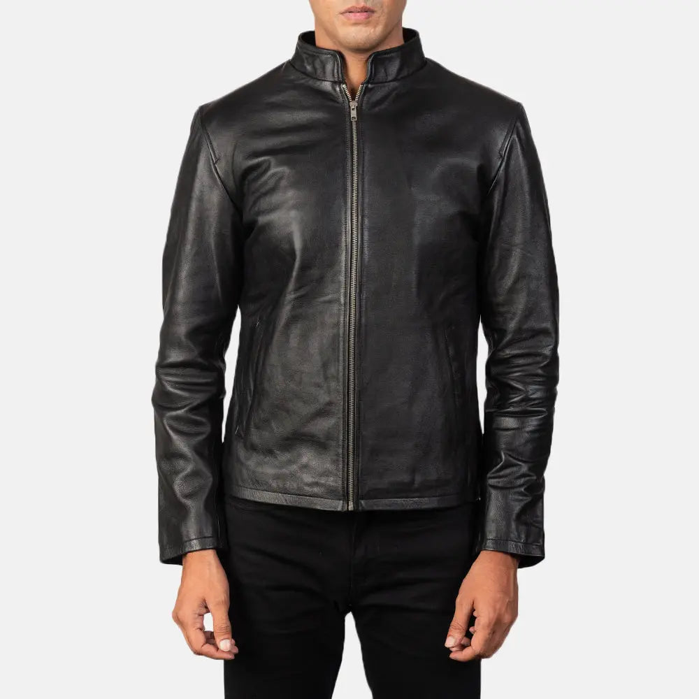 Alan Black Leather Biker Jacket Fashion Hipe