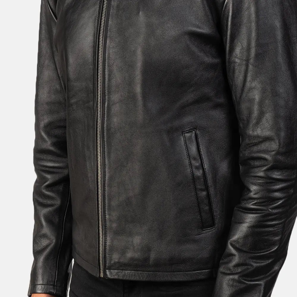 Alan Black Leather Biker Jacket Fashion Hipe