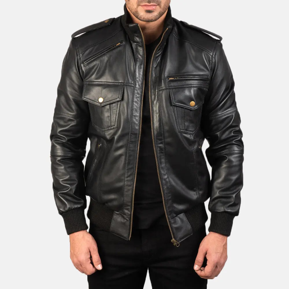 Black Leather Bomber Jacket Fashion Hipe