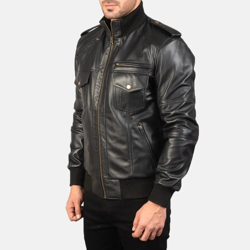 Black Leather Bomber Jacket Fashion Hipe