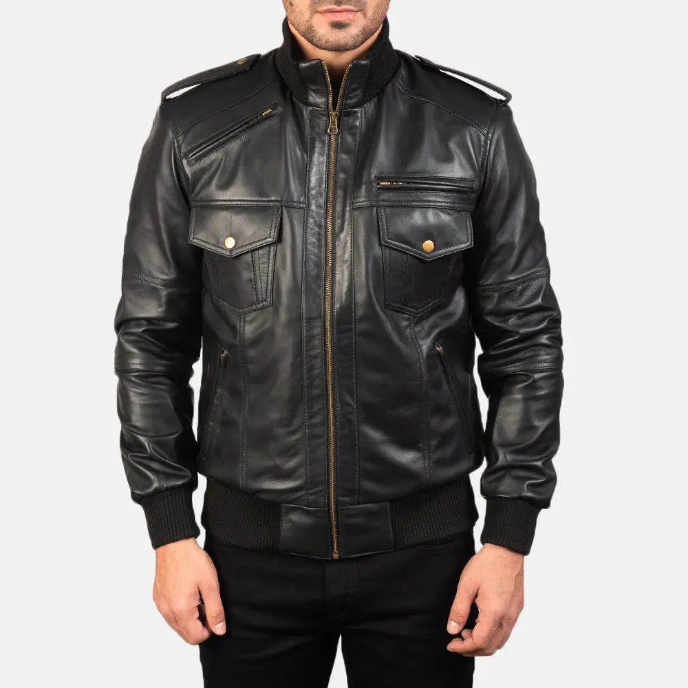 Black Leather Bomber Jacket Fashion Hipe