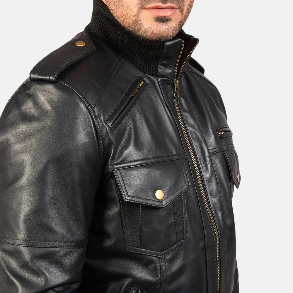 Black Leather Bomber Jacket Fashion Hipe