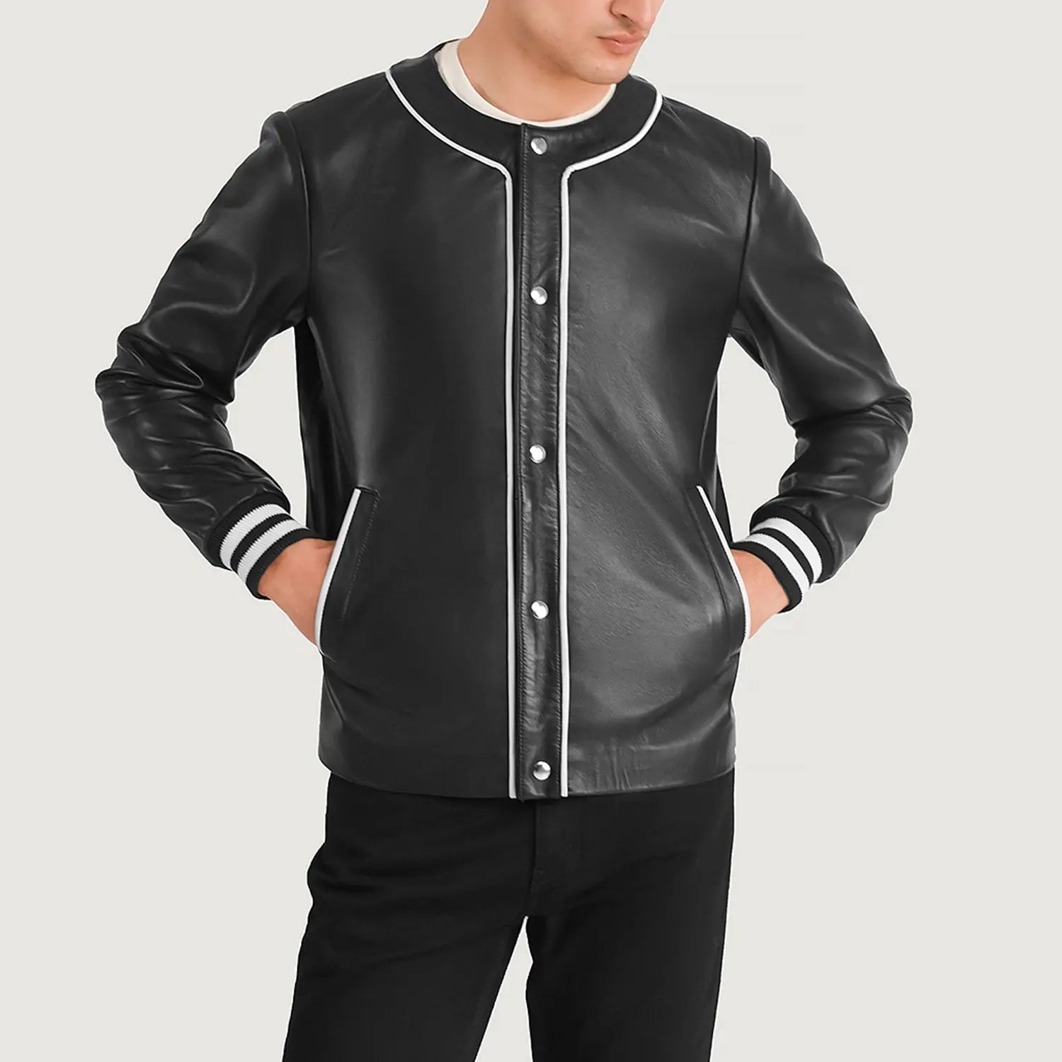 Black Leather Varsity Jacket Fashion Hipe