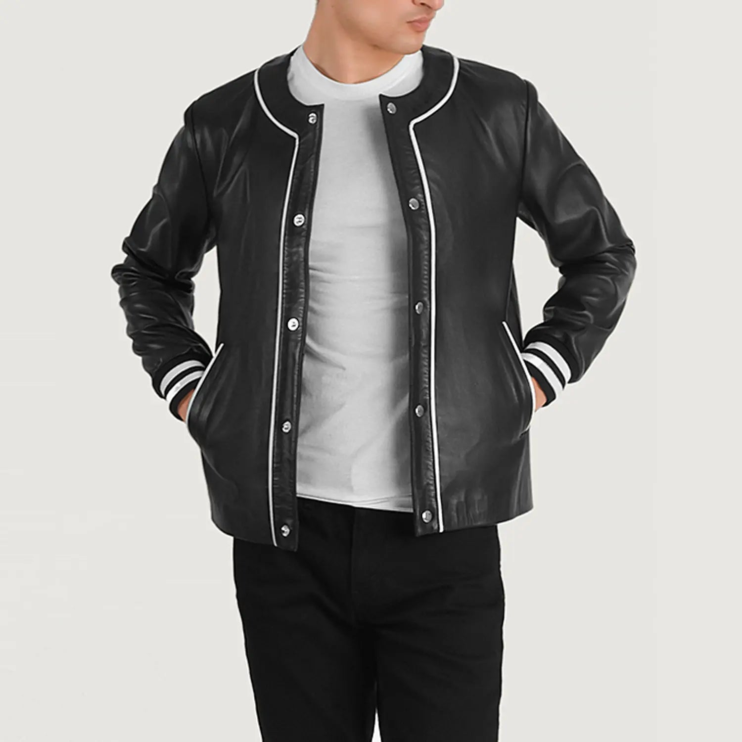 Black Leather Varsity Jacket Fashion Hipe