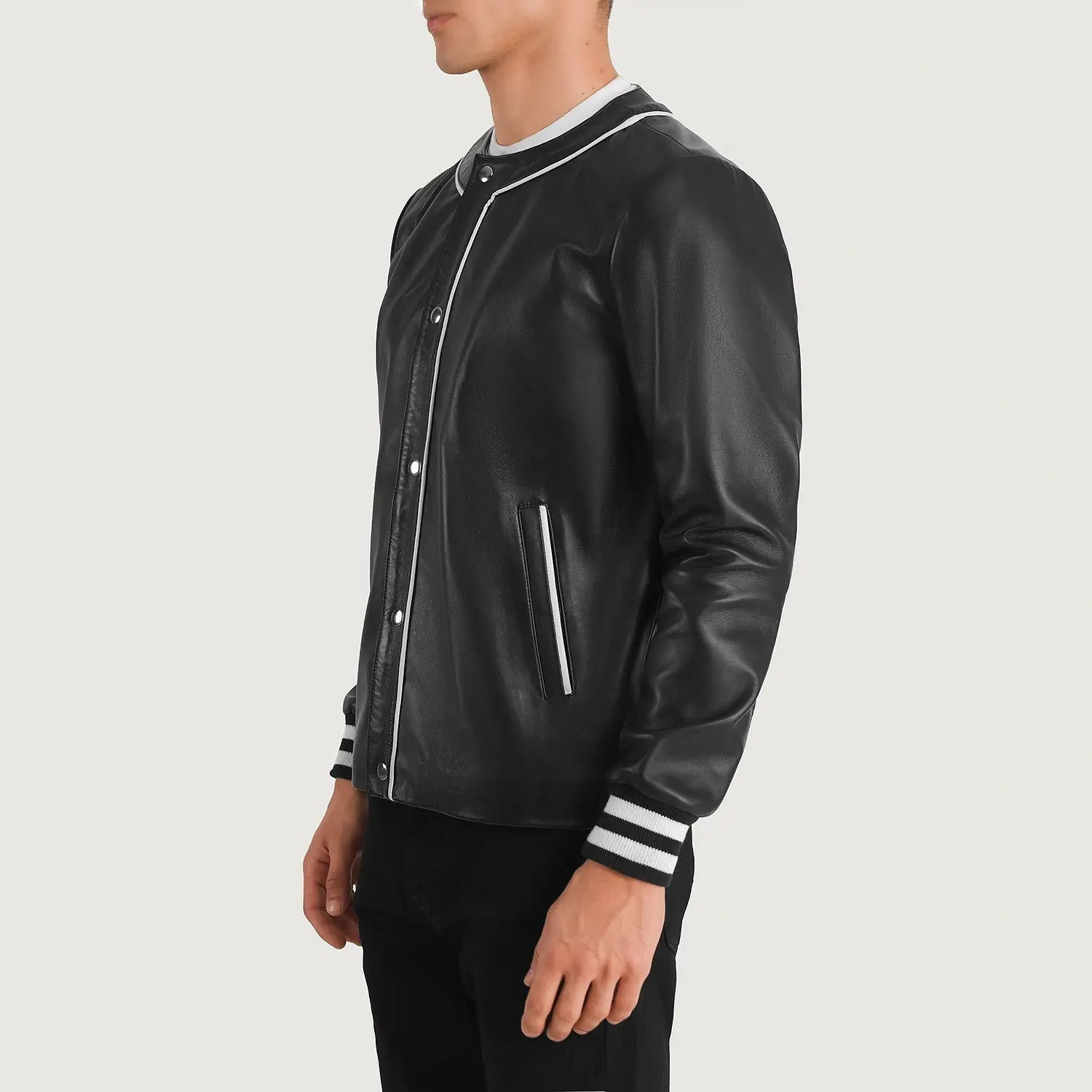 Black Leather Varsity Jacket Fashion Hipe