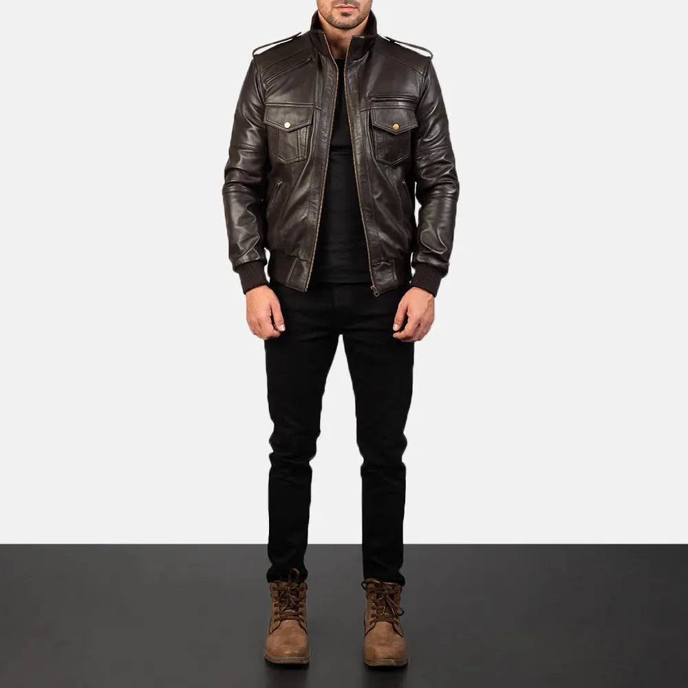 Brown Leather Bomber Jacket Fashion Hipe