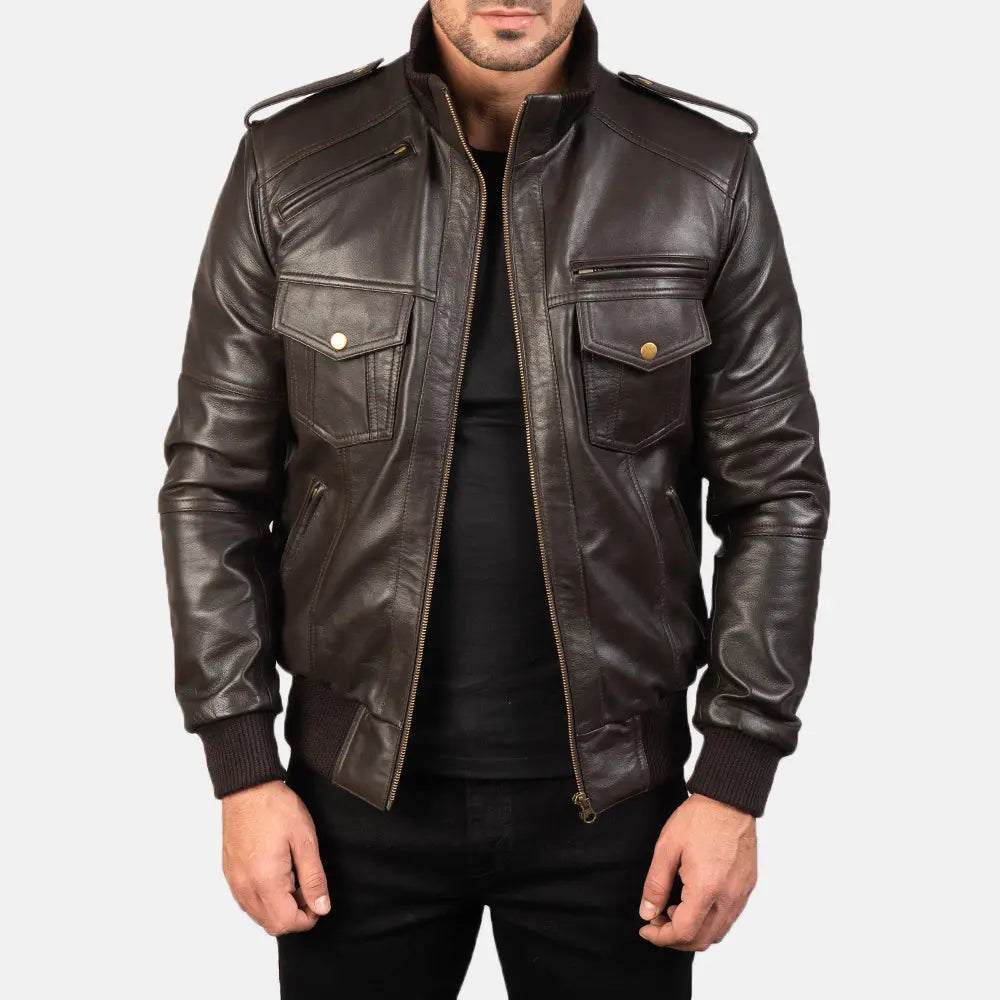 Brown Leather Bomber Jacket Fashion Hipe