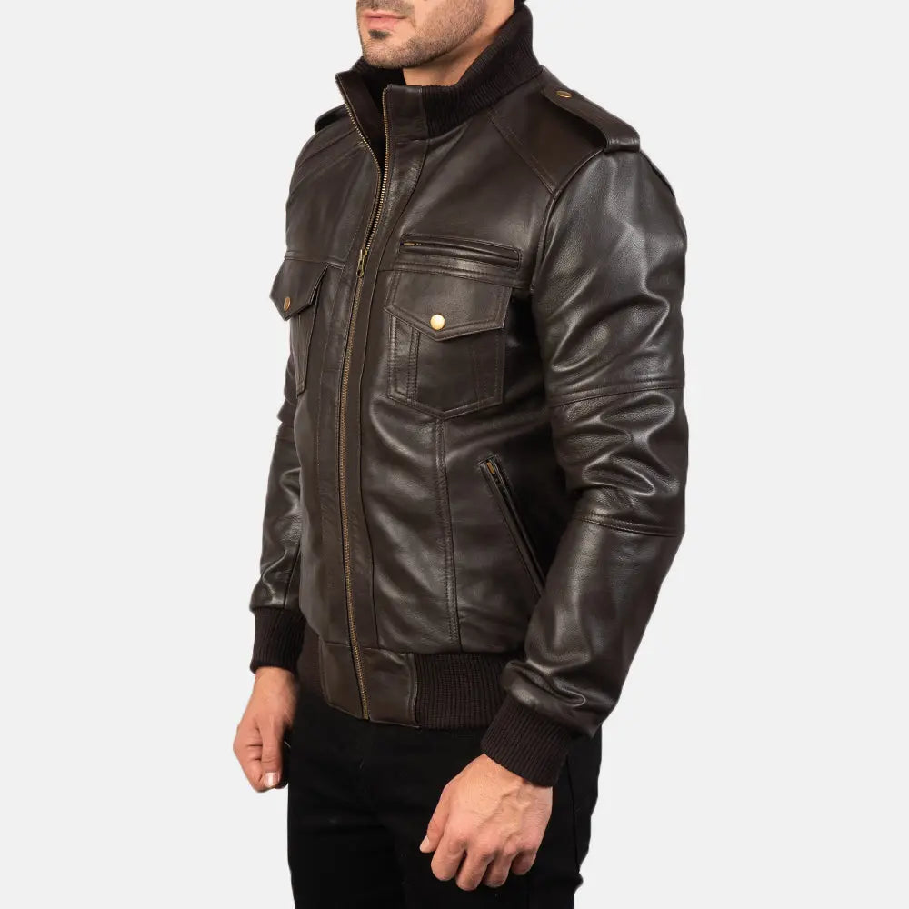 Brown Leather Bomber Jacket Fashion Hipe