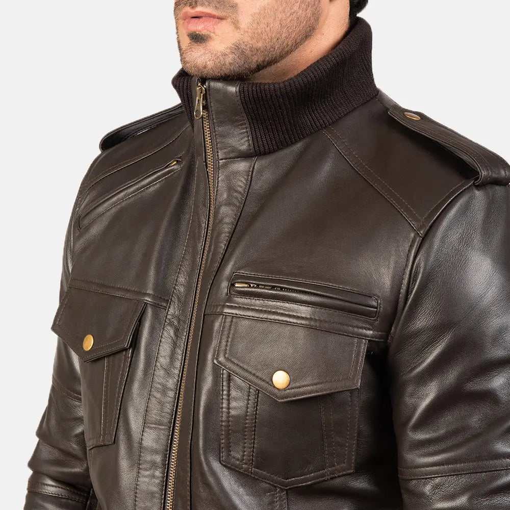 Brown Leather Bomber Jacket Fashion Hipe