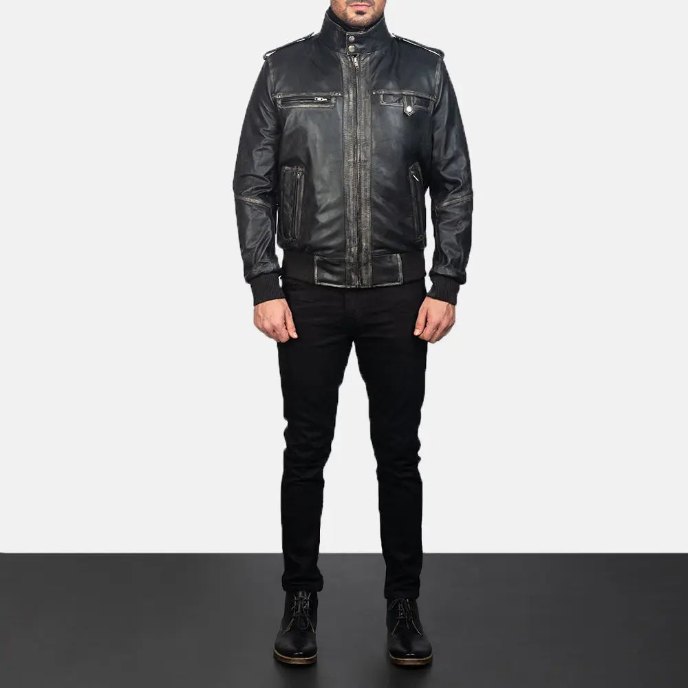 GlenS Black Leather Bomber Jacket Fashion Hipe