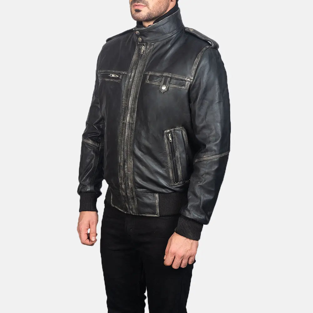 GlenS Black Leather Bomber Jacket Fashion Hipe