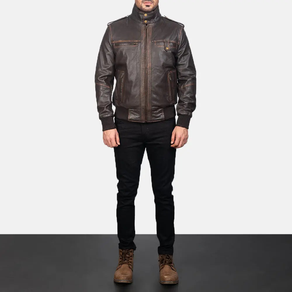 GlenS Brown Leather Bomber Jacket Fashion Hipe