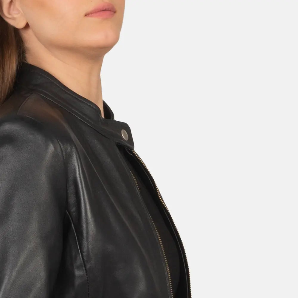 Lisa Black Leather Biker Jacket Fashion Hipe