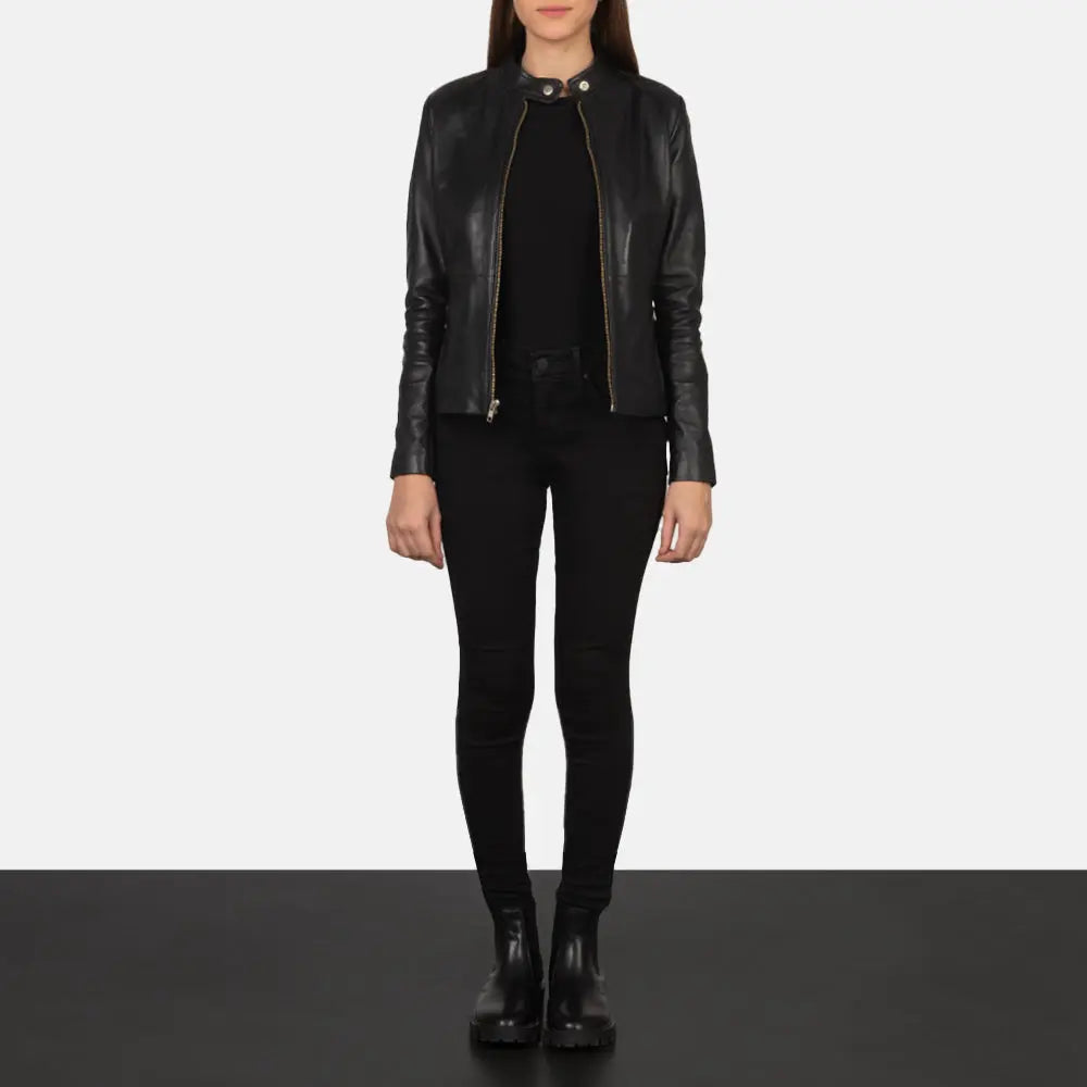 Lisa Black Leather Biker Jacket Fashion Hipe