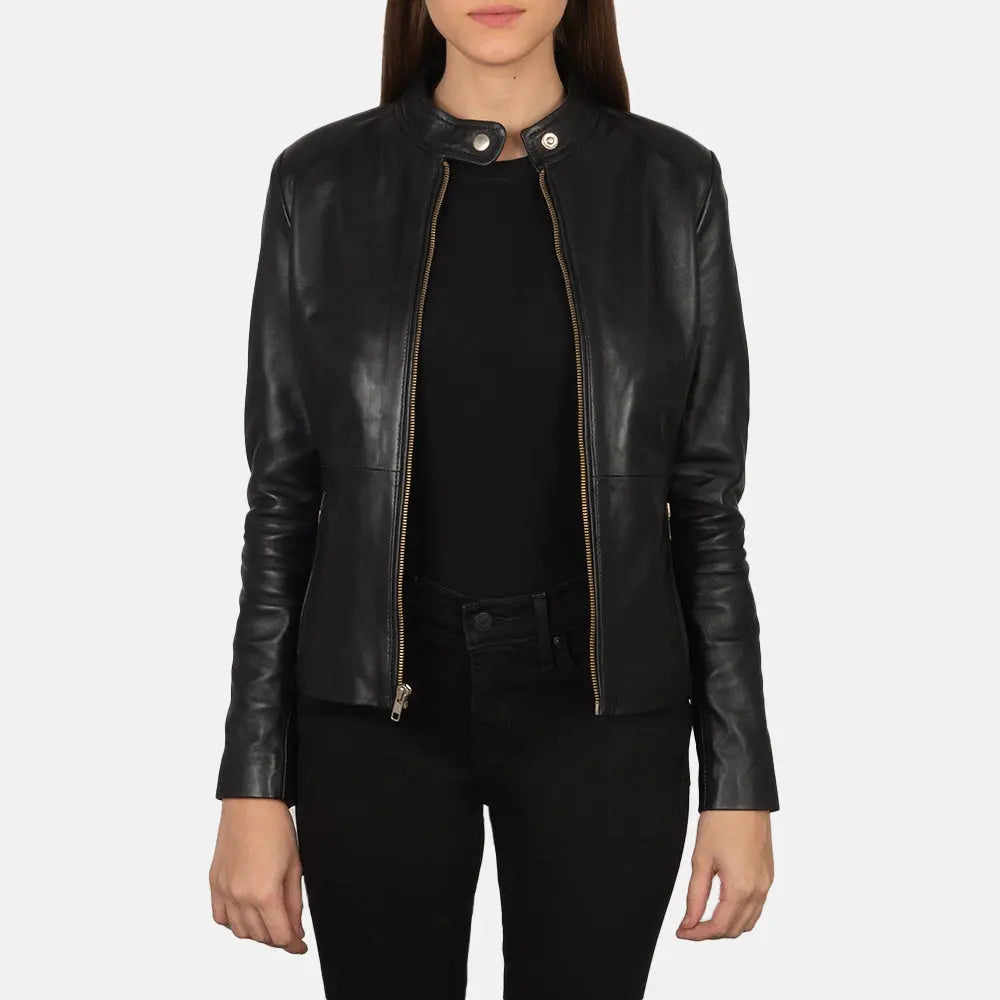 Lisa Black Leather Biker Jacket Fashion Hipe