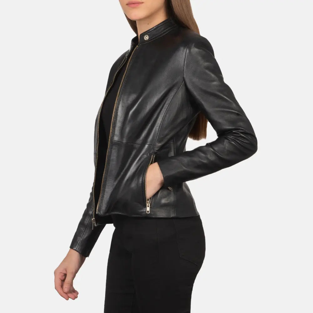 Lisa Black Leather Biker Jacket Fashion Hipe