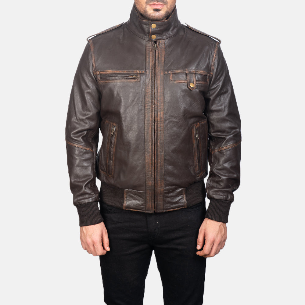 GlenS Brown Leather Bomber Jacket Fashion Hipe