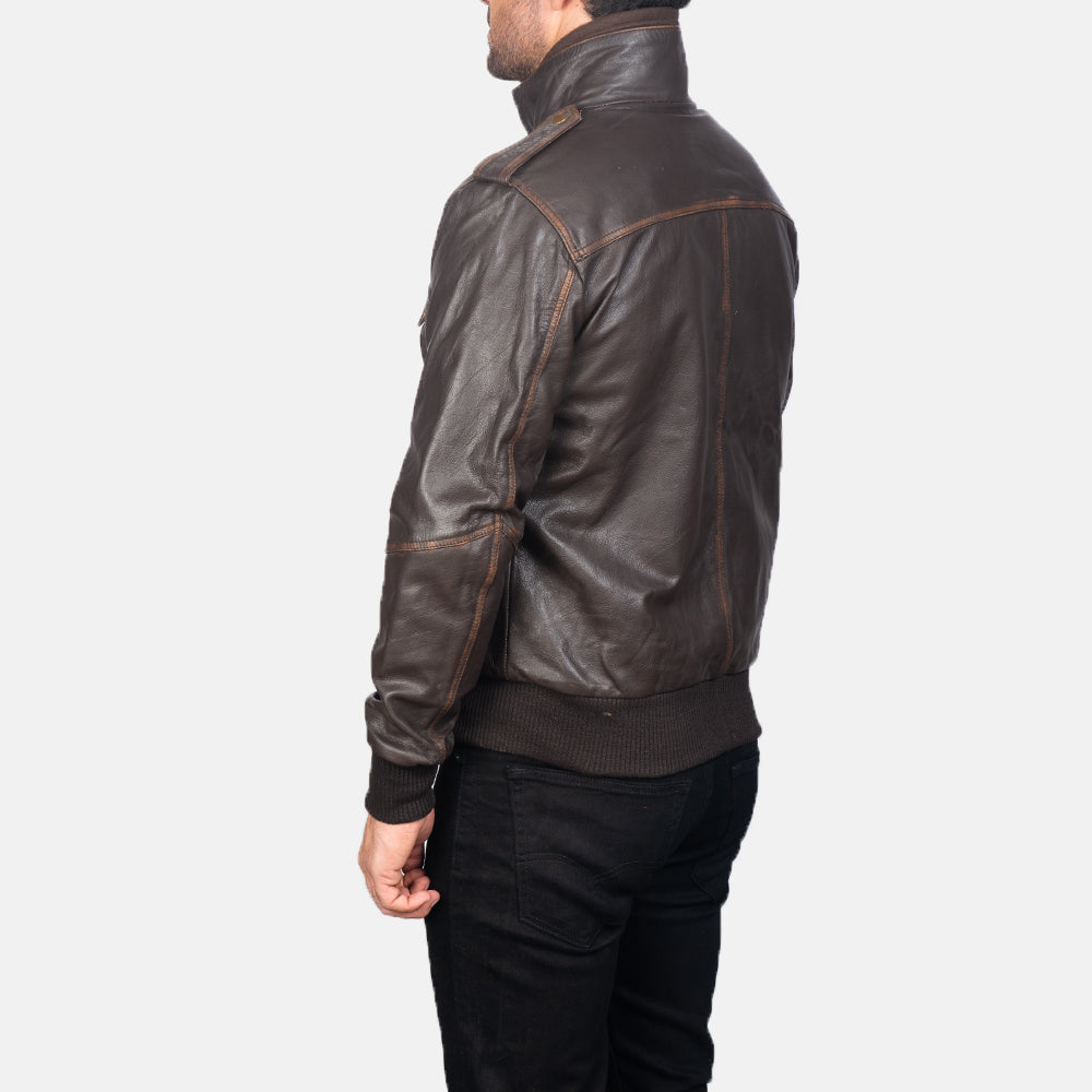 GlenS Brown Leather Bomber Jacket Fashion Hipe