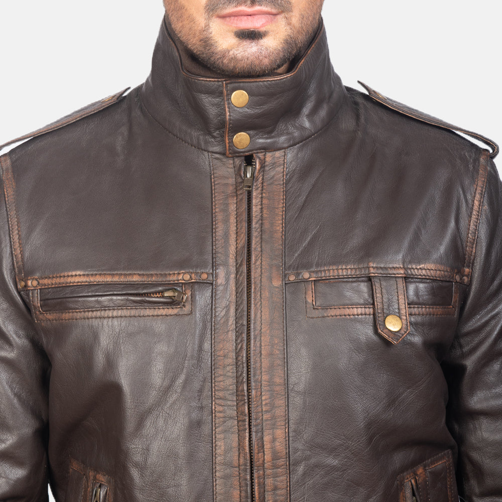 GlenS Brown Leather Bomber Jacket Fashion Hipe