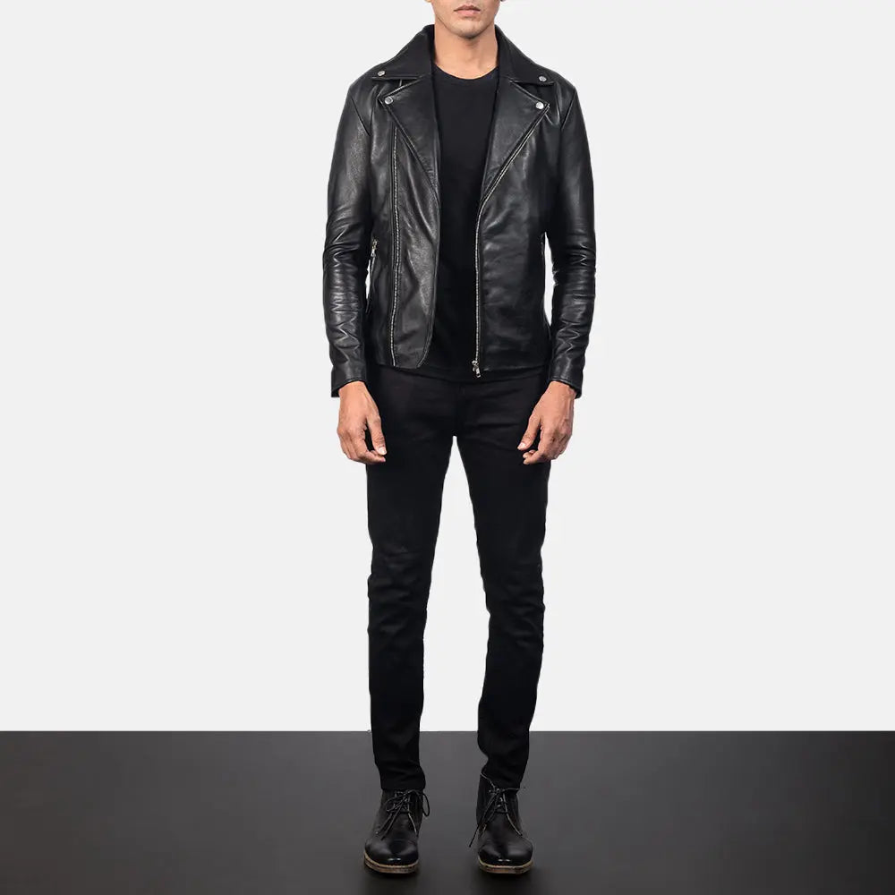 Mono Black Leather Biker Jacket Fashion Hipe