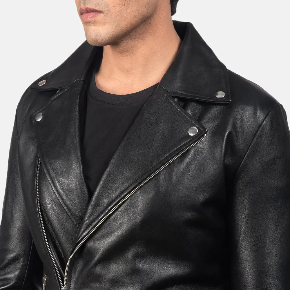 Mono Black Leather Biker Jacket Fashion Hipe