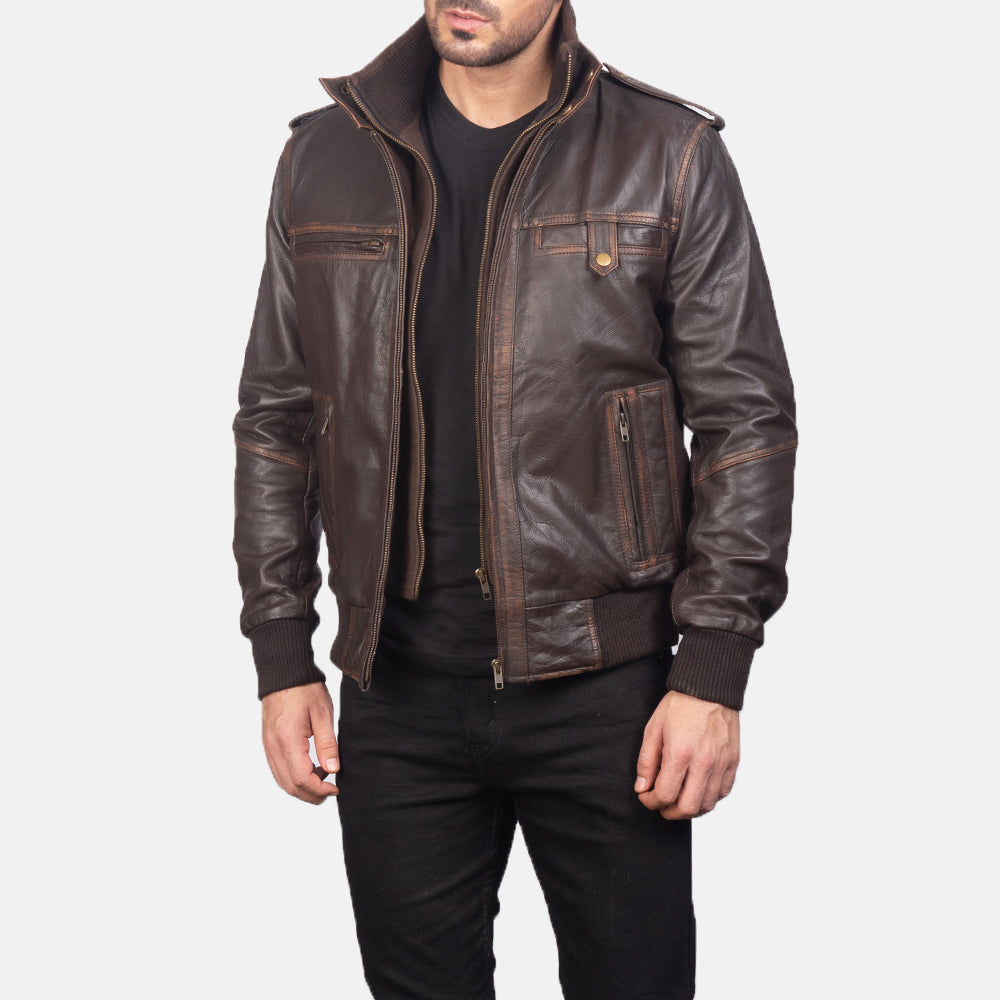 GlenS Brown Leather Bomber Jacket Fashion Hipe