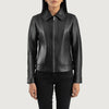 Women black classic collar leather jacket