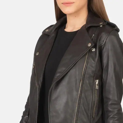 Women Brown Biker Leather Jacket | Waist Belt Fashion Hipe