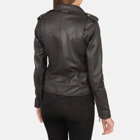 Women Brown Biker Leather Jacket | Waist Belt Fashion Hipe