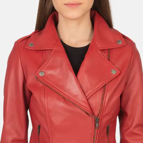 Women Red Flashback Leather Jacket Fashion Hipe