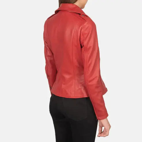 Women Red Flashback Leather Jacket Fashion Hipe